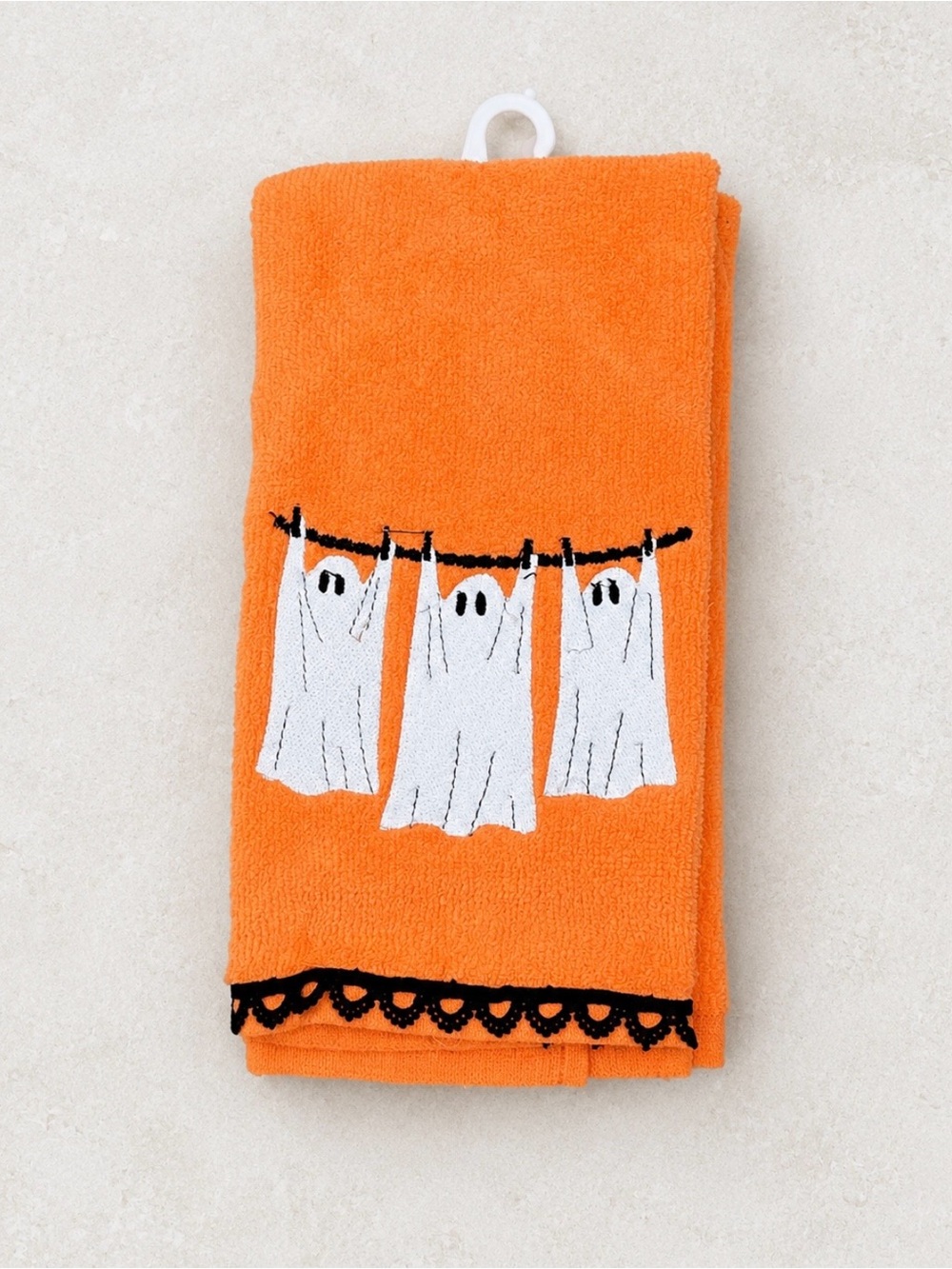 👀 HALLOWEEN HAND TOWELS SET OF 2 SPOOKY GHOST TRIO 100% COTTON BOO EEK ORANGE